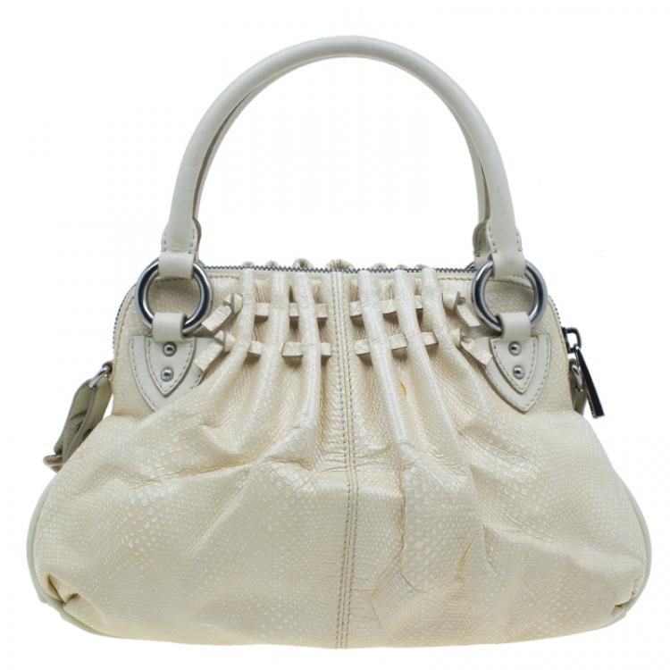 Pre Owned Marc Jacobs White Leather Snake Embossed Cecilia Shoulder Bag