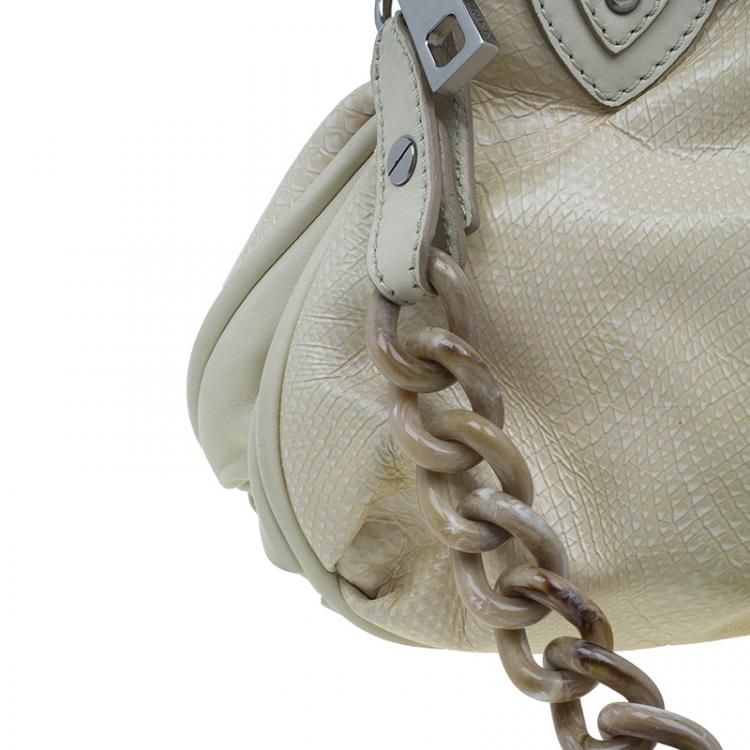 Pre Owned Marc Jacobs White Leather Snake Embossed Cecilia Shoulder Bag