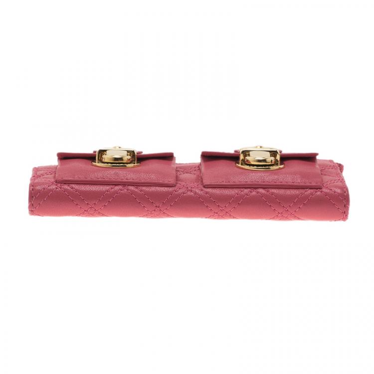 Pre Owned Marc Jacobs Pink Quilted Leather Double Pocket Zip Wallet