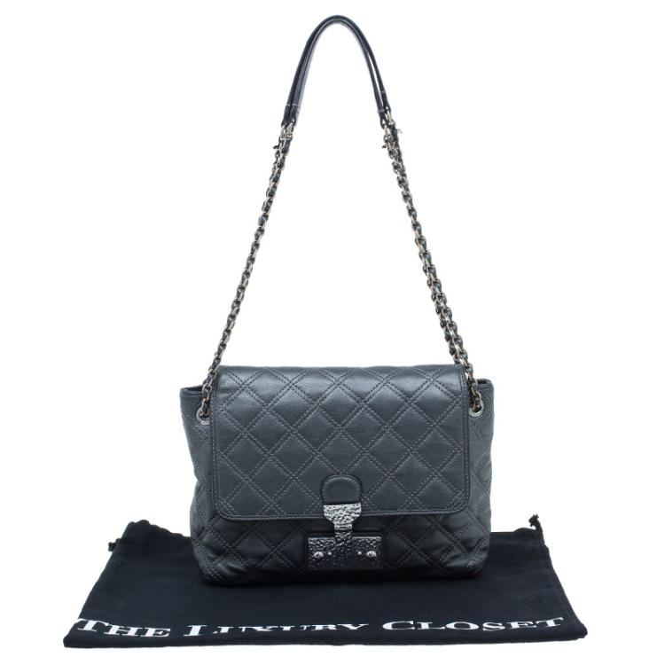 Pre Owned Marc Jacobs Dark Grey Quilted Leather Large Baroque Single Shoulder Bag