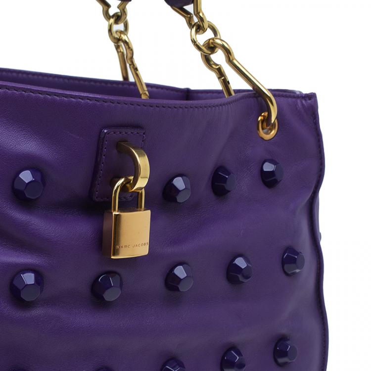 Pre Owned Marc Jacobs Purple Lambskin Studded Jet Tote