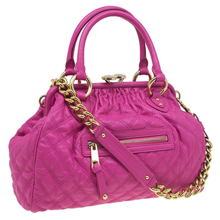Pre Owned Marc Jacobs Pink Quilted Leather Stam Satchel