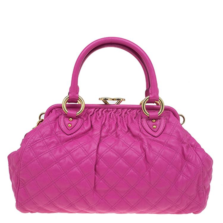Pre Owned Marc Jacobs Pink Quilted Leather Stam Satchel