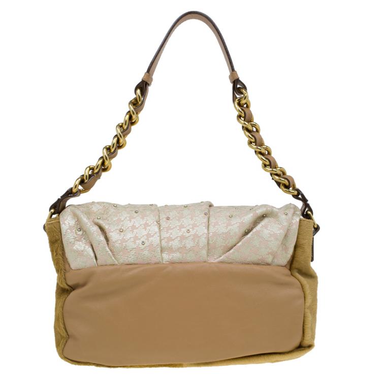 Pre Owned Marc Jacobs Light Pink/Brown Leather and Calf Hair Rockstar Jennifer Shoulder Bag