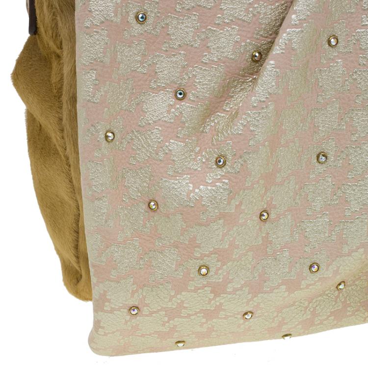 Pre Owned Marc Jacobs Light Pink/Brown Leather and Calf Hair Rockstar Jennifer Shoulder Bag