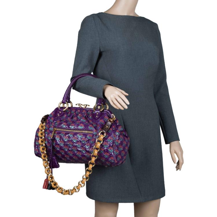 Pre Owned Marc Jacobs Purple Quilted Python Stam Satchel