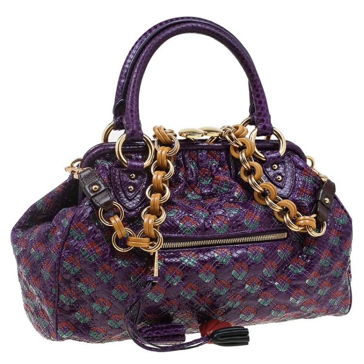 Pre Owned Marc Jacobs Purple Quilted Python Stam Satchel
