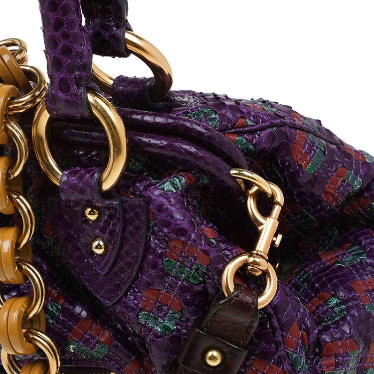 Pre Owned Marc Jacobs Purple Quilted Python Stam Satchel