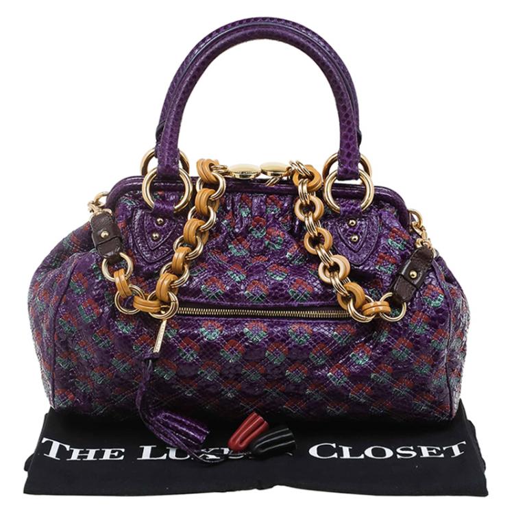 Pre Owned Marc Jacobs Purple Quilted Python Stam Satchel