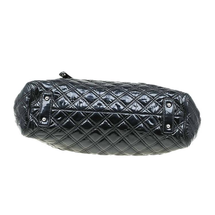 Pre Owned Marc Jacobs Black Quilted Patent Leather Stam Satchel