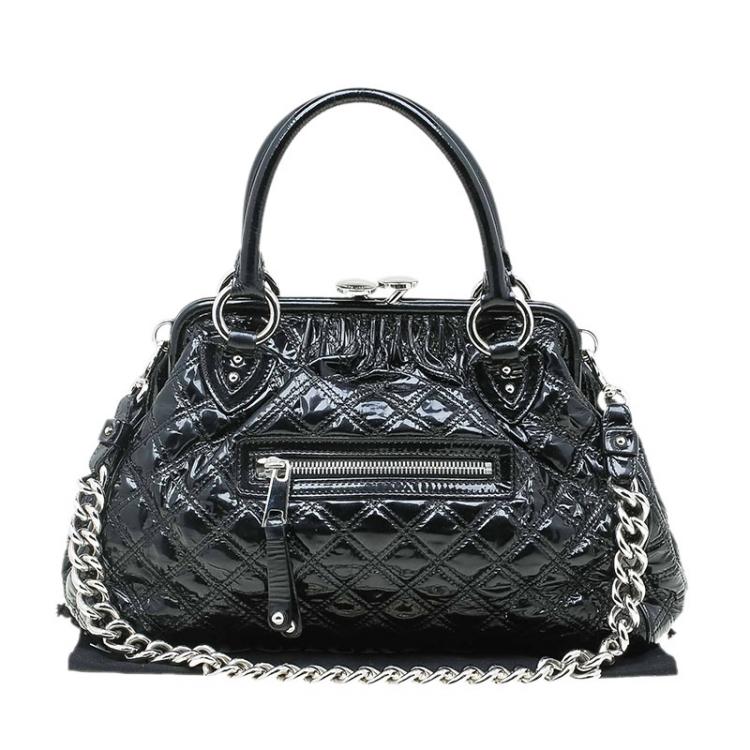 Pre Owned Marc Jacobs Black Quilted Patent Leather Stam Satchel