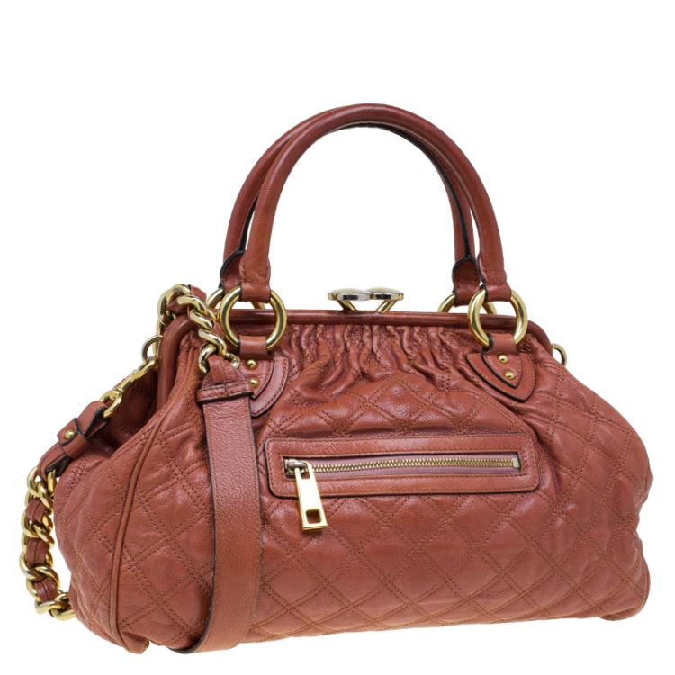 Pre Owned Marc Jacobs Brown Quilted Leather Stam Satchel