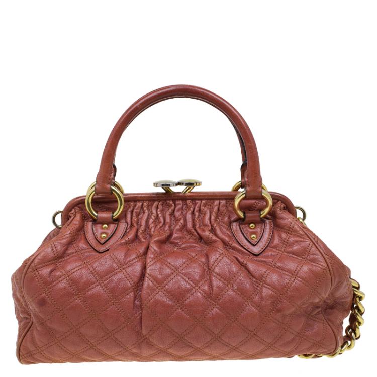 Pre Owned Marc Jacobs Brown Quilted Leather Stam Satchel