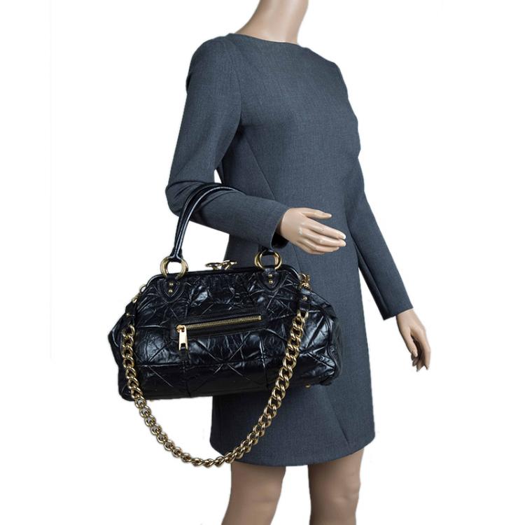 Pre Owned Marc Jacobs Black Quilted Leather Stam Satchel