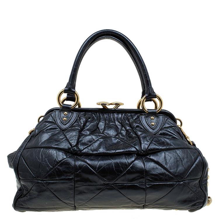 Pre Owned Marc Jacobs Black Quilted Leather Stam Satchel