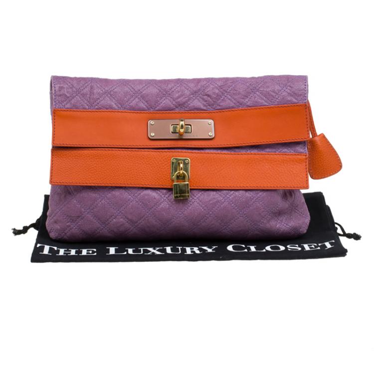 Pre Owned Marc Jacobs Purple/Orange Quilted Leather Oversized Clutch