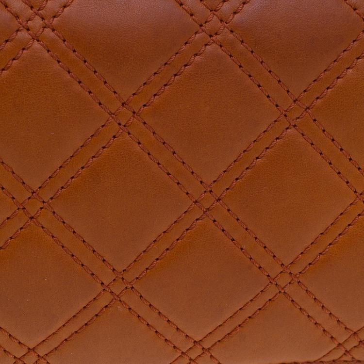 Pre Owned Marc Jacobs Orange Quilted Leather Deluxe Zip Around Wallet