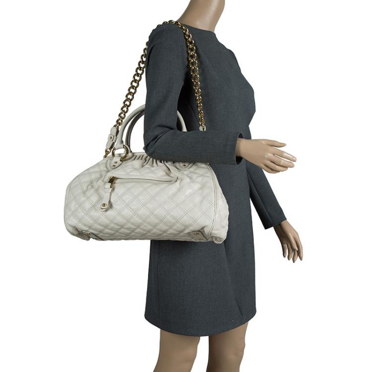 Pre Owned Marc Jacobs Ivory Quilted Leather Stam Satchel