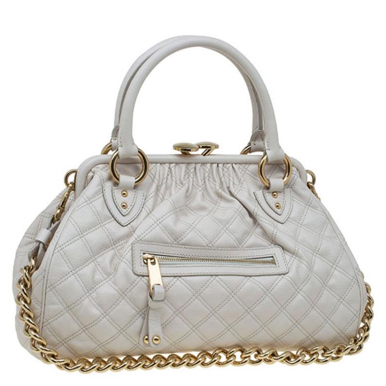Pre Owned Marc Jacobs Ivory Quilted Leather Stam Satchel