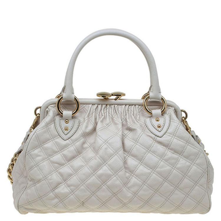 Pre Owned Marc Jacobs Ivory Quilted Leather Stam Satchel