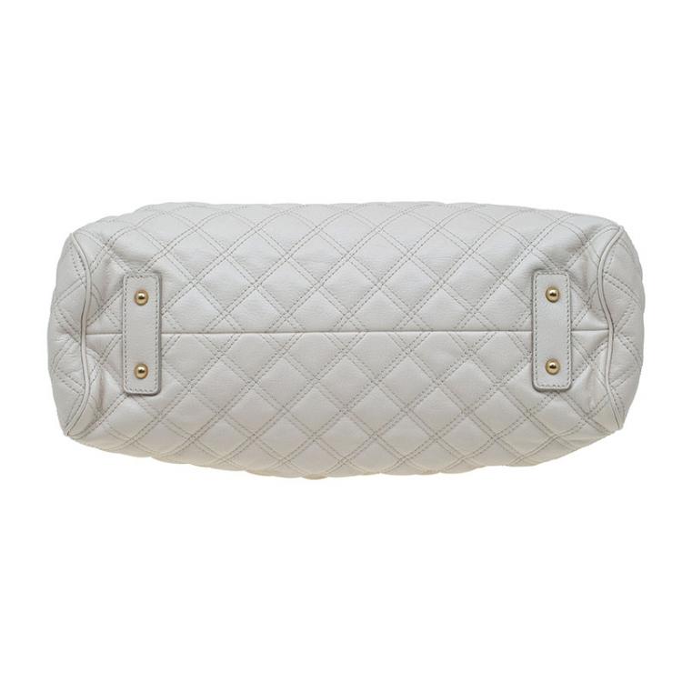 Pre Owned Marc Jacobs Ivory Quilted Leather Stam Satchel