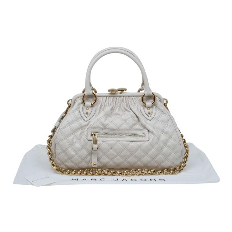 Pre Owned Marc Jacobs Ivory Quilted Leather Stam Satchel