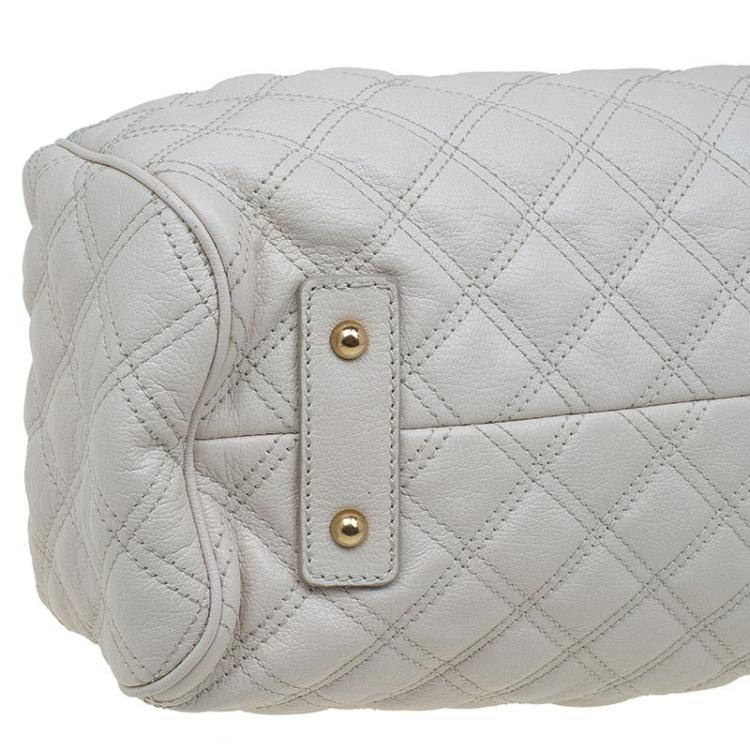 Pre Owned Marc Jacobs Ivory Quilted Leather Stam Satchel