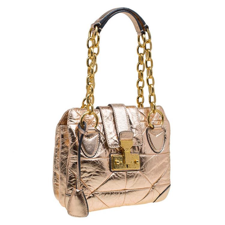 Pre Owned Marc Jacobs Metallic Rose Quilted Leather Shoulder Bag
