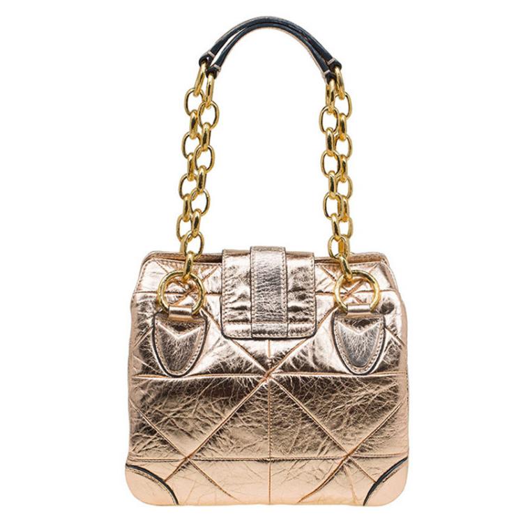 Pre Owned Marc Jacobs Metallic Rose Quilted Leather Shoulder Bag