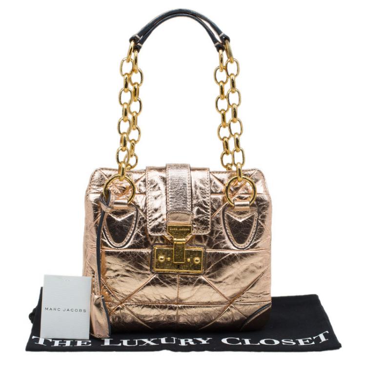 Pre Owned Marc Jacobs Metallic Rose Quilted Leather Shoulder Bag