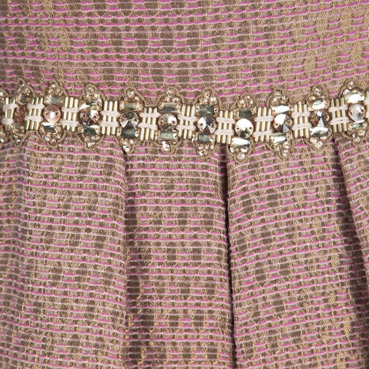 Pre Owned Marchesa Notte Metallic Pink Brocade Embellished Cocktail Dress XS