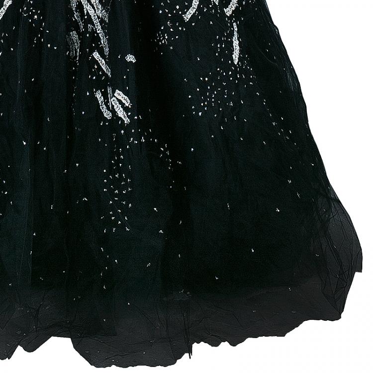 Pre Owned Marchesa Black Strapless Embellished Tulle Gown M