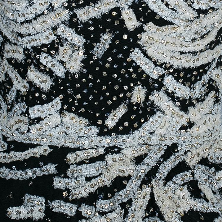Pre Owned Marchesa Black Strapless Embellished Tulle Gown M