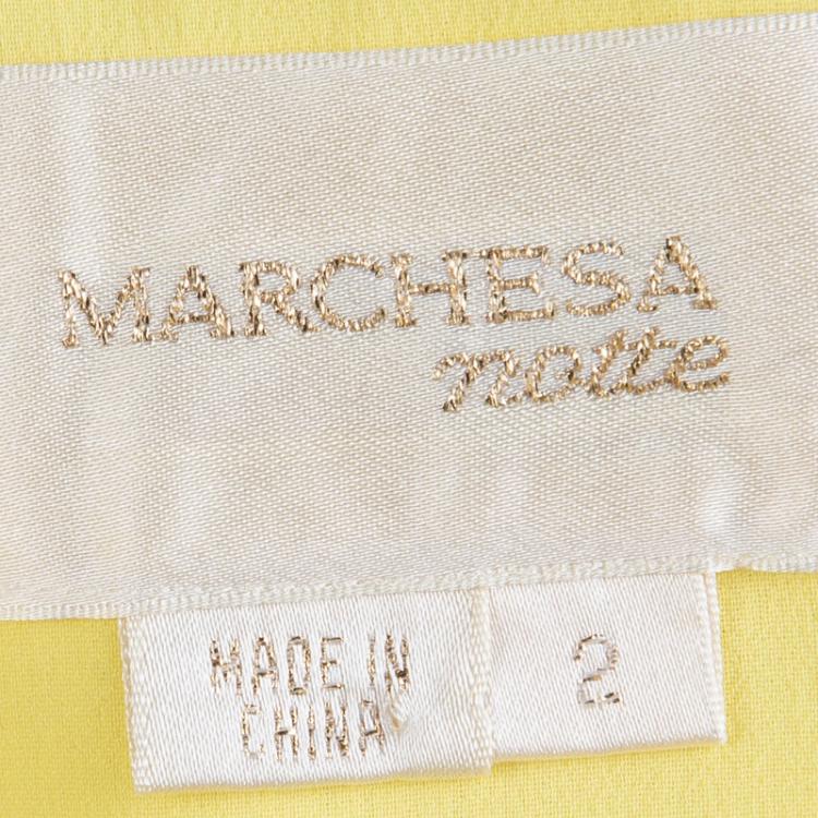 Pre Owned Marchesa Notte Yellow Silk Chiffon Strapless Ruched Gown S