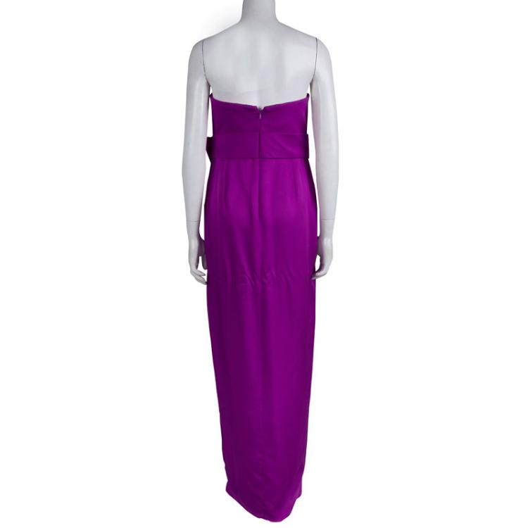 Pre Owned Marchesa Notte Pink Silk Bow Detail Strapless Gown M