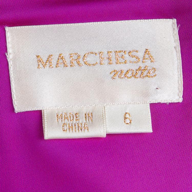 Pre Owned Marchesa Notte Pink Silk Bow Detail Strapless Gown M
