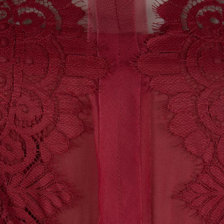 Pre Owned Marchesa Notte Red Lace Plisse Skirt Detail Dress M