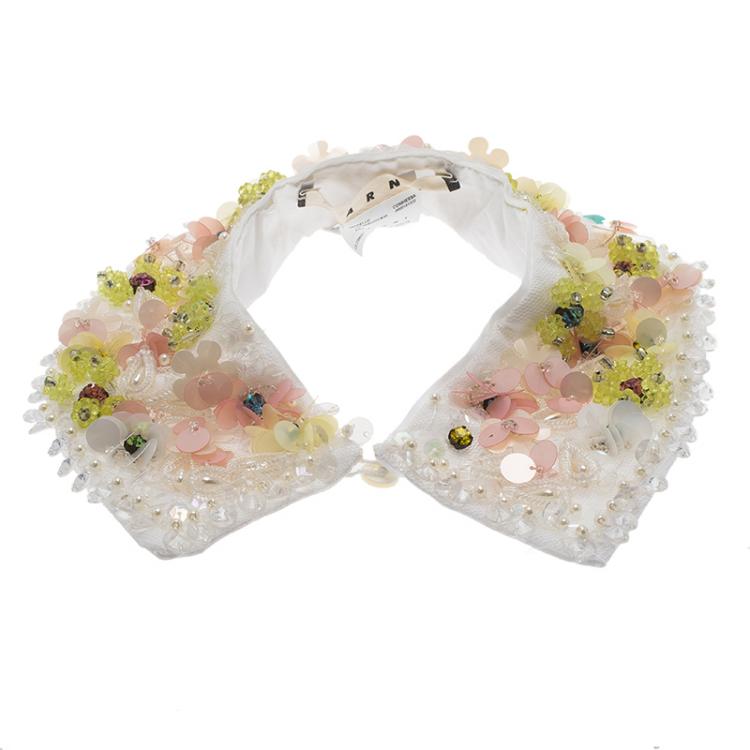 Pre Owned Marni Embellished Embroidery white Cotton Collar Necklace