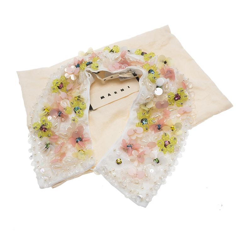 Pre Owned Marni Embellished Embroidery white Cotton Collar Necklace