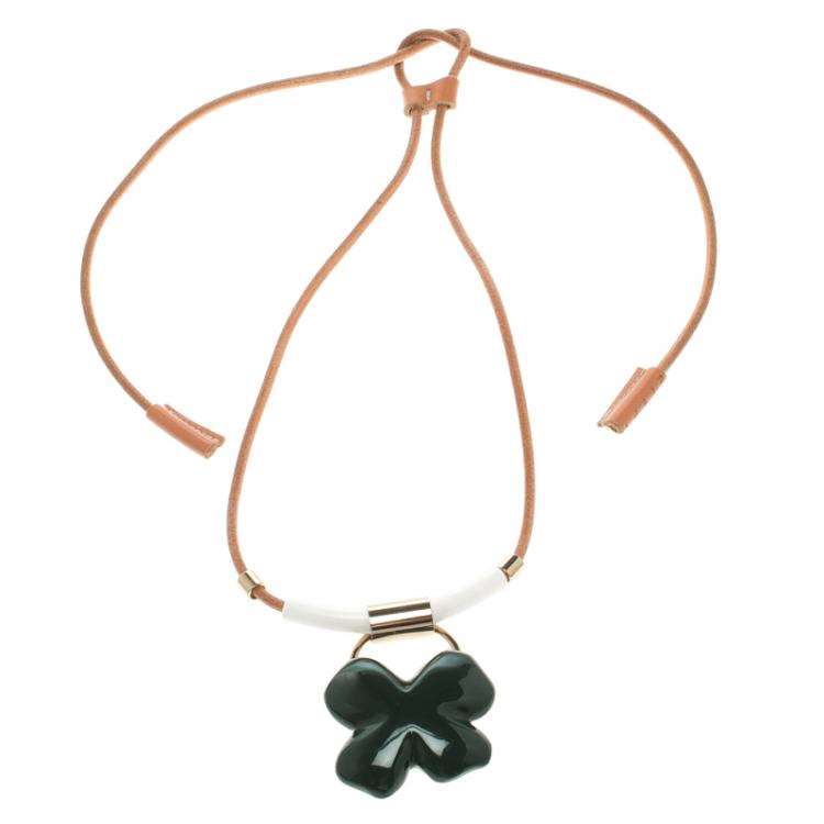 Pre Owned Marni Green Resin Flower Gold Tone Necklace