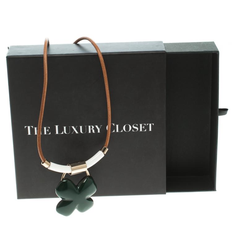 Pre Owned Marni Green Resin Flower Gold Tone Necklace