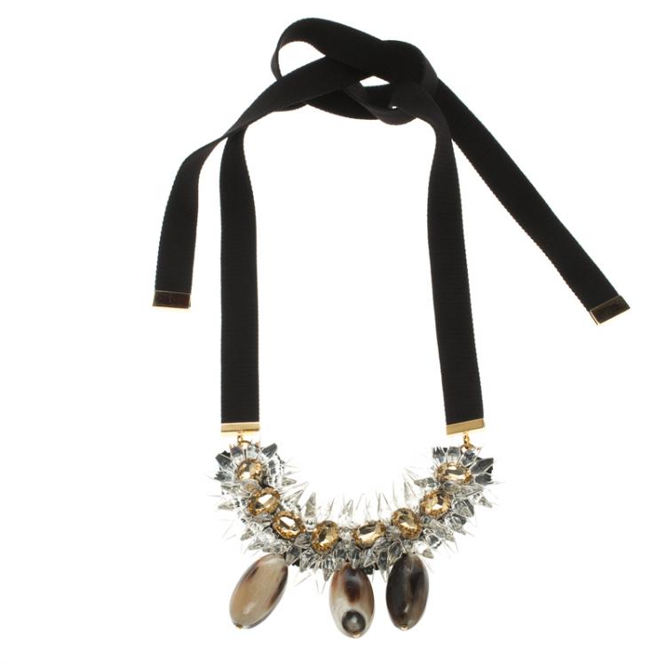 Pre Owned Marni Crystal, Horn and Resin Embellished Statement Necklace