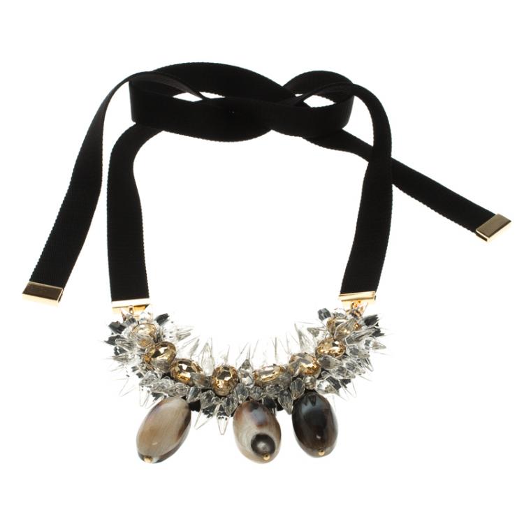 Pre Owned Marni Crystal, Horn and Resin Embellished Statement Necklace
