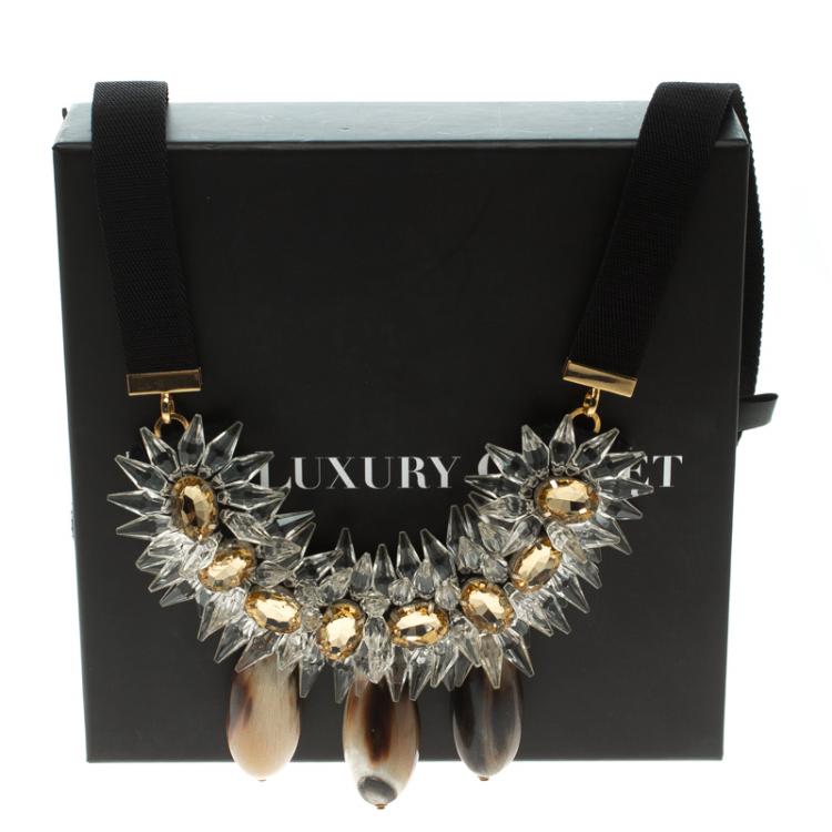 Pre Owned Marni Crystal, Horn and Resin Embellished Statement Necklace