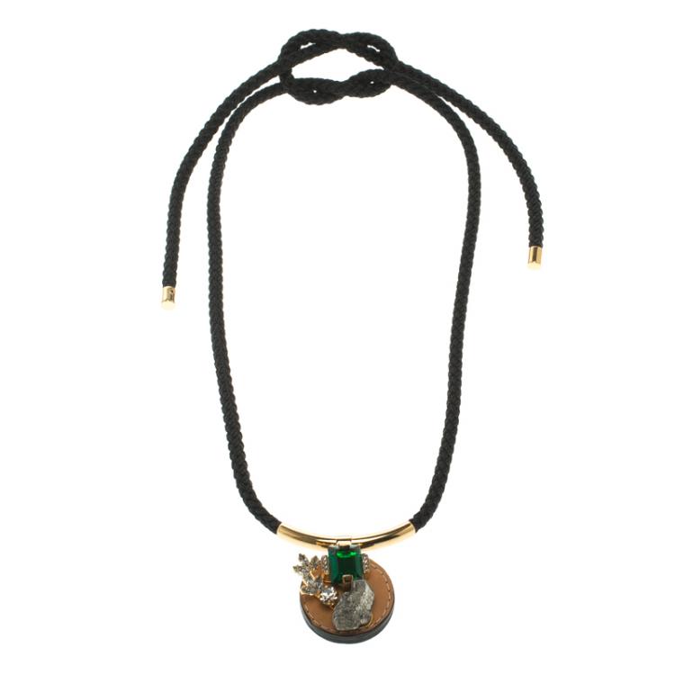 Pre Owned Marni Crystal Leather Tie-up Cord Necklace