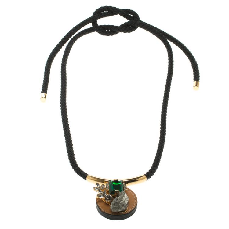 Pre Owned Marni Crystal Leather Tie-up Cord Necklace