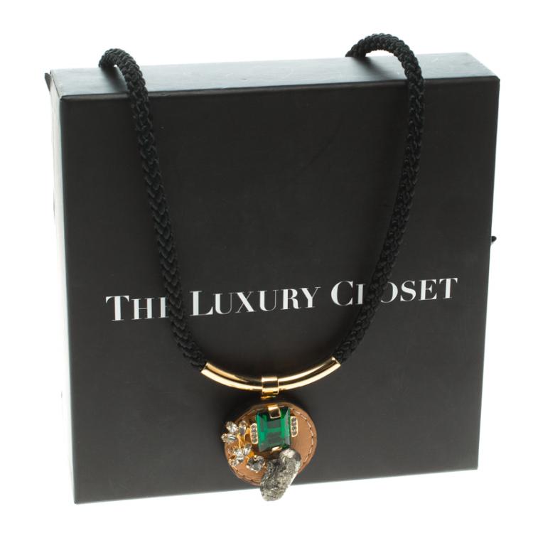 Pre Owned Marni Crystal Leather Tie-up Cord Necklace
