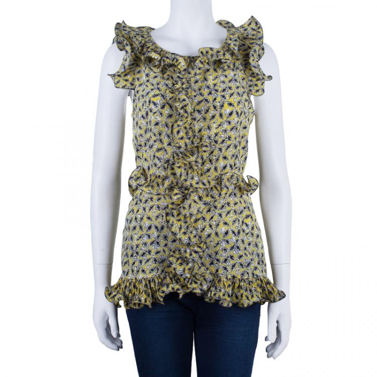 Pre Owned Marni Yellow Ruffle Printed Long Top M