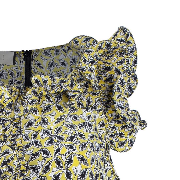 Pre Owned Marni Yellow Ruffle Printed Long Top M