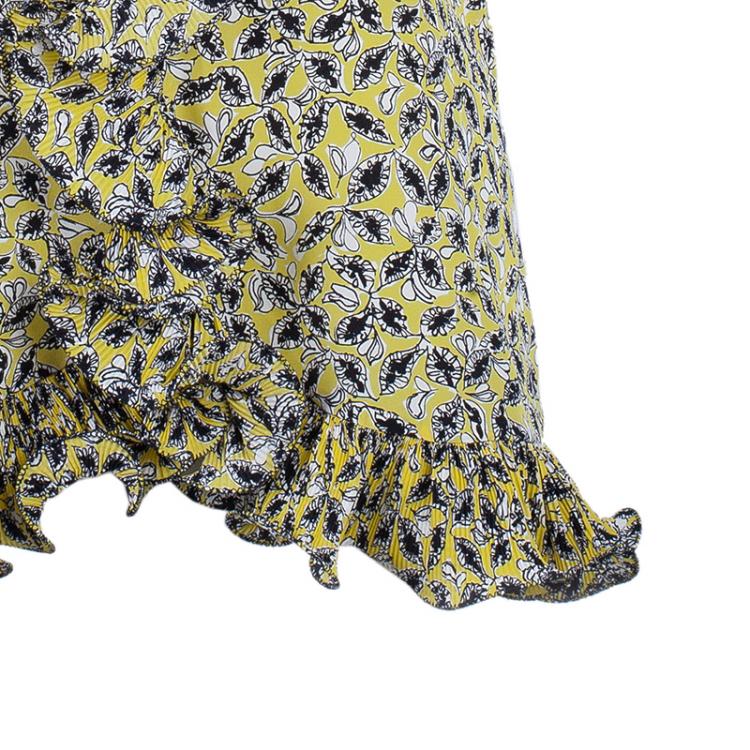 Pre Owned Marni Yellow Ruffle Printed Long Top M